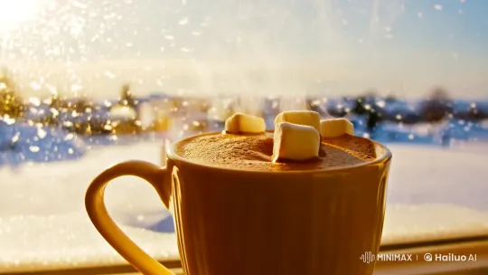Warm Comfort: Hot Chocolate Amidst Winter Serenity – AI Generated Video | Hailuo AI