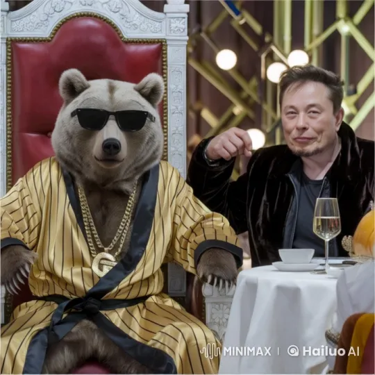 Bear in Robe Sings on Throne with Man Reacting – AI Generated Video | Hailuo AI