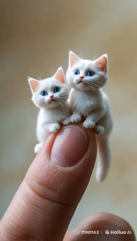 Adorable Kittens Balance on Human Finger – AI Generated Video | Hailuo AI
