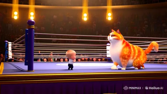 Baby and Cat's Theatrical Boxing Match in Luxurious Ring – AI Generated Video | Hailuo AI