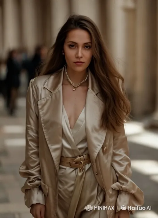 Stylish Woman in Beige Satin Showcases Grace in Live2D Video – AI Generated Video | Hailuo AI