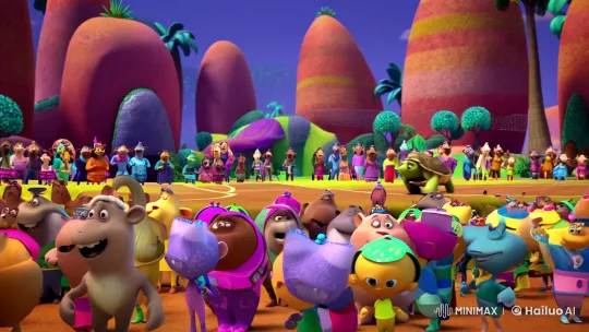 Animals Celebrate Triumphant Turtle in Colorful Race Finale – AI Generated Video | Hailuo AI