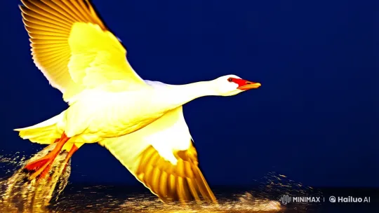 Magical Goose Glides Over Luminous Night Landscape – AI Generated Video | Hailuo AI
