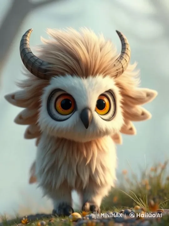 Fluffy Owl-like Creature Grooms in Sunlit Meadow – AI Generated Video | Hailuo AI