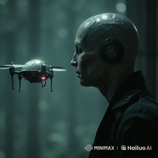 Humanoid and Whispering Drone in Futuristic Forest – AI Generated Video | Hailuo AI