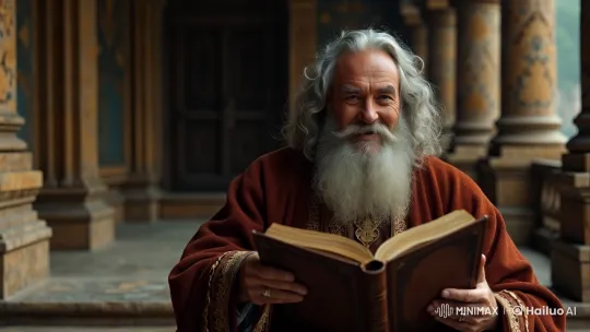 Elderly Scholar in Medieval Palace with Precious Book – AI Generated Video | Hailuo AI