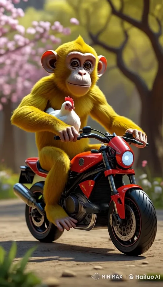 Fluffy Monkey Scooter Ride Through Vibrant Forest – AI Generated Video | Hailuo AI