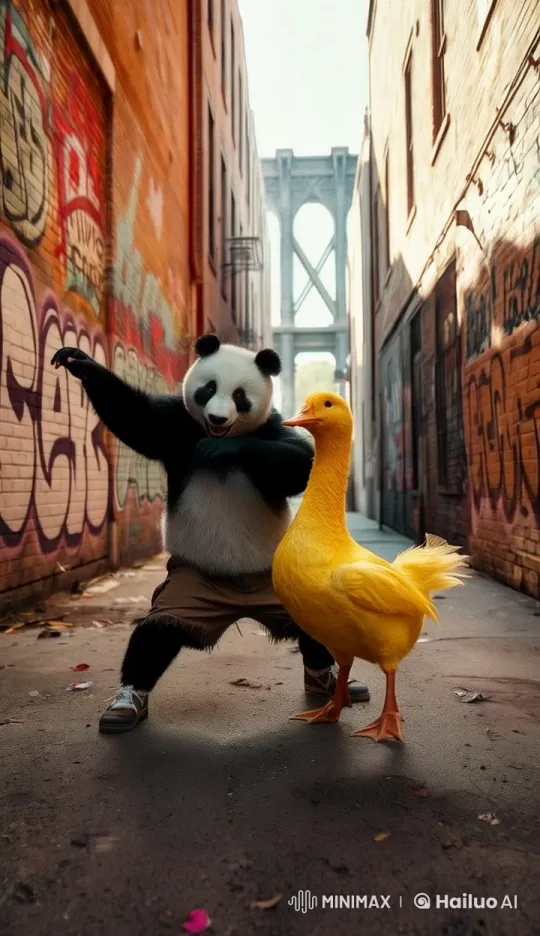 Live2D Hip-Hop Dance-Off: Panda & Duck in Graffiti Alley – AI Generated Video | Hailuo AI
