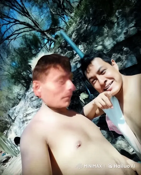 Two Men Share Intimate Kiss in Natural Setting – AI Generated Video | Hailuo AI