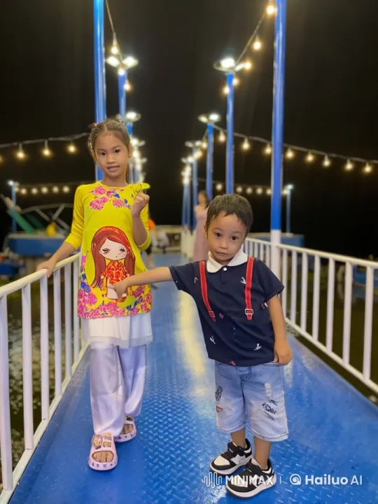 Children Practicing Kung Fu on Lighted Bridge – AI Generated Video | Hailuo AI