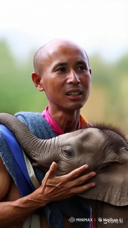 Man and Baby Elephant Share Tender Moment – AI Generated Video | Hailuo AI
