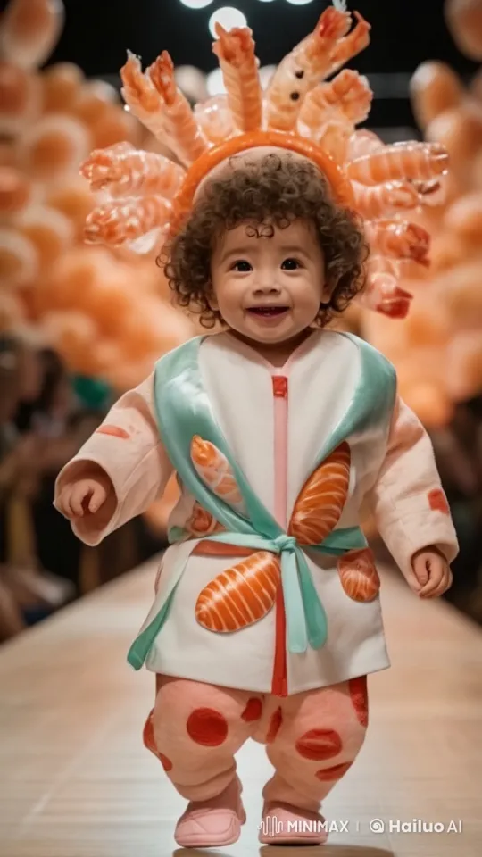 Adorable Boy in Sushi-Themed Parade – AI Generated Video | Hailuo AI