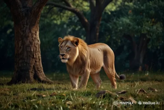 Lion Enters Dense Forest: Majestic and Tense Atmosphere – AI Generated Video | Hailuo AI
