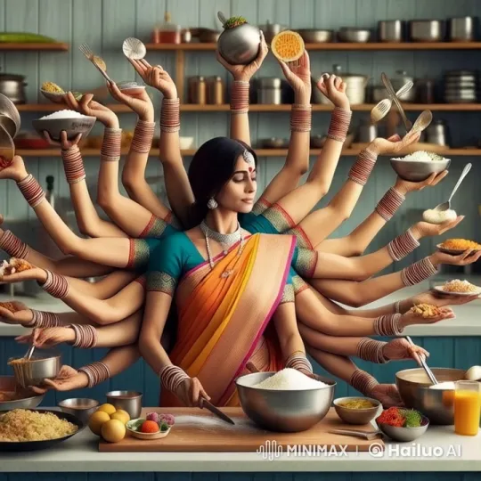 Indian Woman Cooks with Multiple Hands in Vibrant Kitchen – AI Generated Video | Hailuo AI