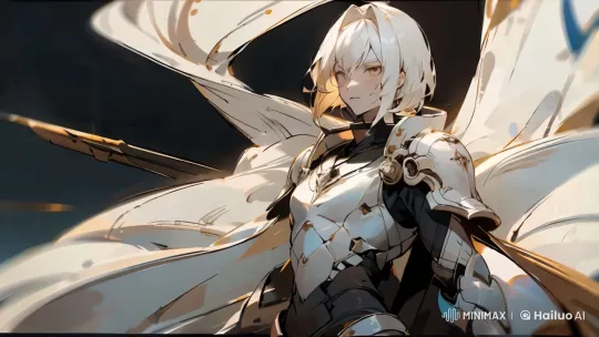 Determined Character in Dynamic Armor Amidst Windy Background – AI Generated Video | Hailuo AI