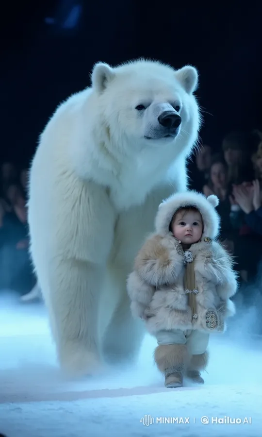 Inuit Baby Walks with Polar Bear in Ethereal Live2D Display – AI Generated Video | Hailuo AI