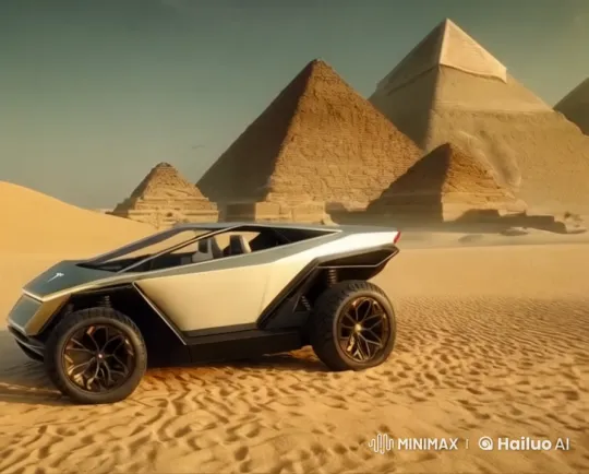 Futuristic Car Showcased by Red Komodo in Desert with Pyramids – AI Generated Video | Hailuo AI