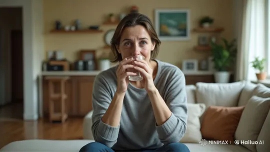 Woman Struggles with Illness in Cozy Living Room – AI Generated Video | Hailuo AI