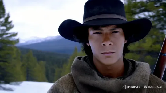 Young Cowboy Rides Through Snowy Wilderness – AI Generated Video | Hailuo AI