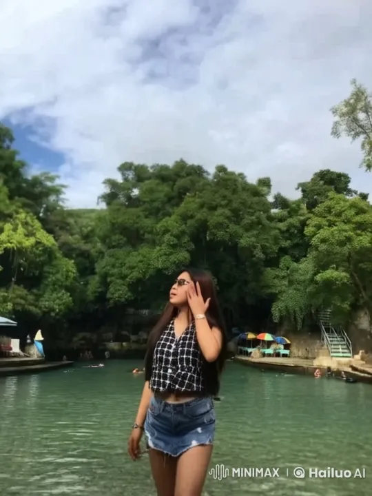 Young Woman Dancing Energetically in Scenic Natural Pool – AI Generated Video | Hailuo AI
