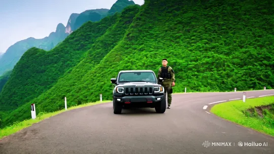 Indonesian Man Drives Rubicon Through Verdant Mountains – AI Generated Video | Hailuo AI