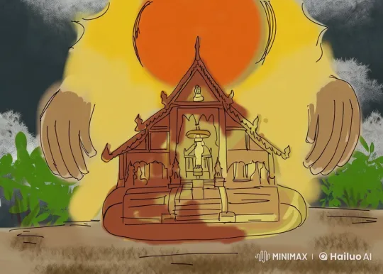 Hands Embrace Temple in Peaceful Sunset Scene – AI Generated Video | Hailuo AI