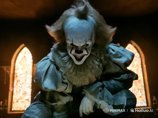 Pennywise Approaches with Red Balloons in Haunted Setting – AI Generated Video | Hailuo AI