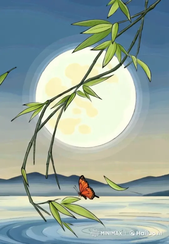 Tranquil Moonlit Scene with Butterfly and Ripples – AI Generated Video | Hailuo AI