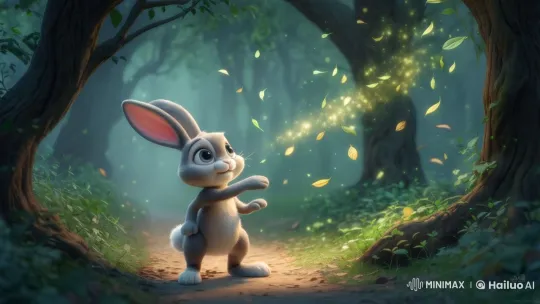 Enchanted Forest: Bunny, Owl, and Wind Dragon Chase Leaves – AI Generated Video | Hailuo AI