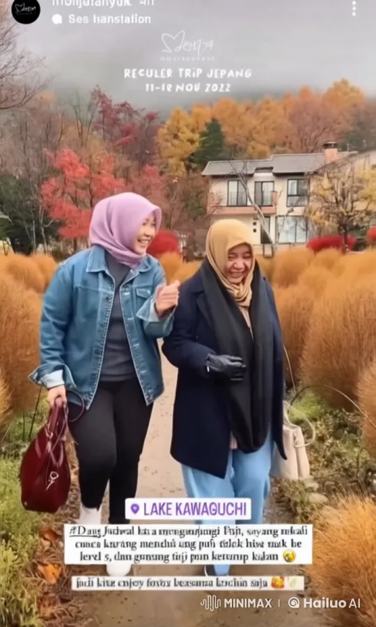 Autumnal Lake Kawaguchi: Hijab-Wearing Women's Playful Kung Fu – AI Generated Video | Hailuo AI