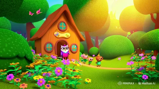 Enchanted Forest Schoolhouse Welcomes Animal Students – AI Generated Video | Hailuo AI