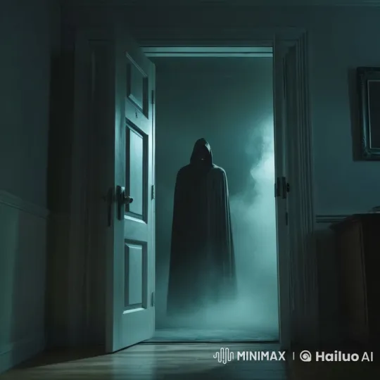 Mysterious Figure in Shadowy Mist at Adam's Door – AI Generated Video | Hailuo AI