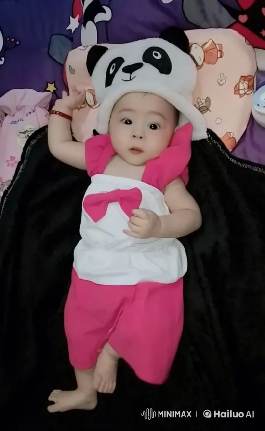 Baby in Panda Hat Shows Joyful Dance and Kung Fu Moves – AI Generated Video | Hailuo AI