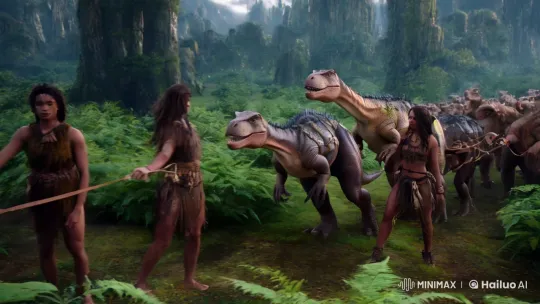 Primitive Era: Human-Dinosaur Harmony with Modern Touch – AI Generated Video | Hailuo AI