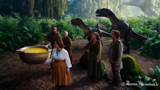 Prehistoric Aesthetic: Woman Prepares Soup Amidst Dinosaurs – AI Generated Video | Hailuo AI