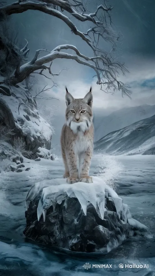 Lynx Hunts in Serene Icy Landscape – AI Generated Video | Hailuo AI