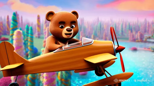Baby Bear's Dream Flight in a Whimsical World – AI Generated Video | Hailuo AI