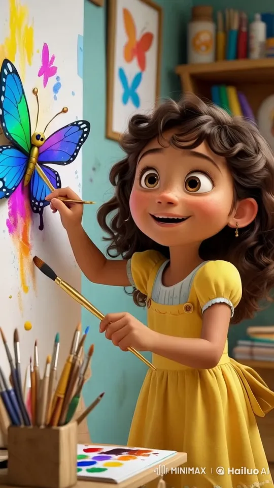 Girl's Magical Butterfly Painting Comes to Life in Pixar-Style Animation – AI Generated Video | Hailuo AI