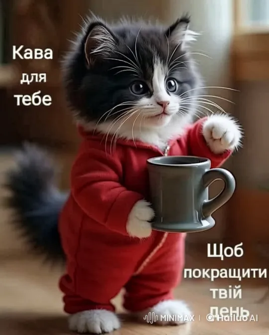 Fluffy Kitten Sips Coffee in Cozy Animated Scene – AI Generated Video | Hailuo AI