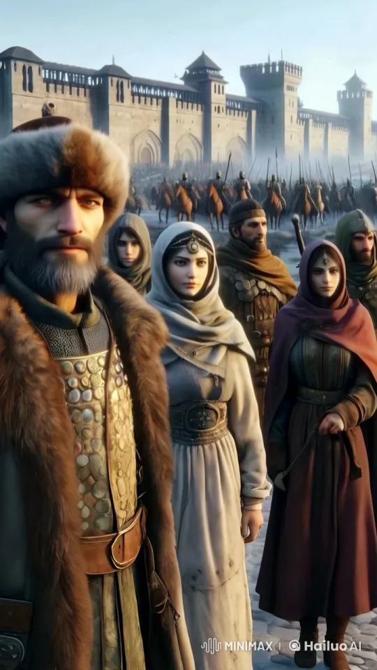 Historical Scene with Traditional Figures and Fort in Live2D Animation – AI Generated Video | Hailuo AI