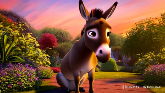 Donkey Reflects in Serene Animated Landscape – AI Generated Video | Hailuo AI