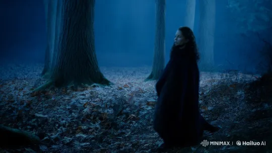 Young Woman Fleeing Wolves in an Eerie Forest at Night – AI Generated Video | Hailuo AI