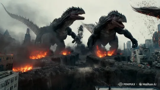 Colossal Creatures Emerge Amidst Post-Impact Chaos – AI Generated Video | Hailuo AI