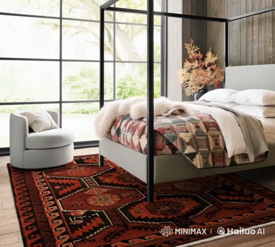 Cozy Bedroom Showcases Exquisite Shah Abbas Carpet – AI Generated Video | Hailuo AI