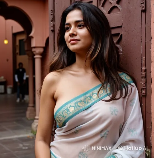 Indian Woman in Saree at Carved Door with Golden Light – AI Generated Video | Hailuo AI