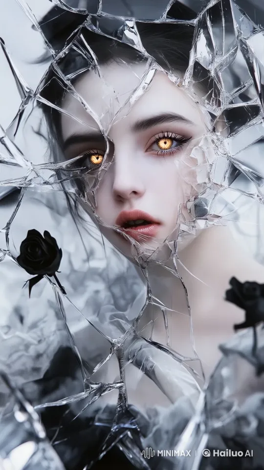 Dramatic Live2D Scene: Shattered Glass and Black Roses – AI Generated Video | Hailuo AI