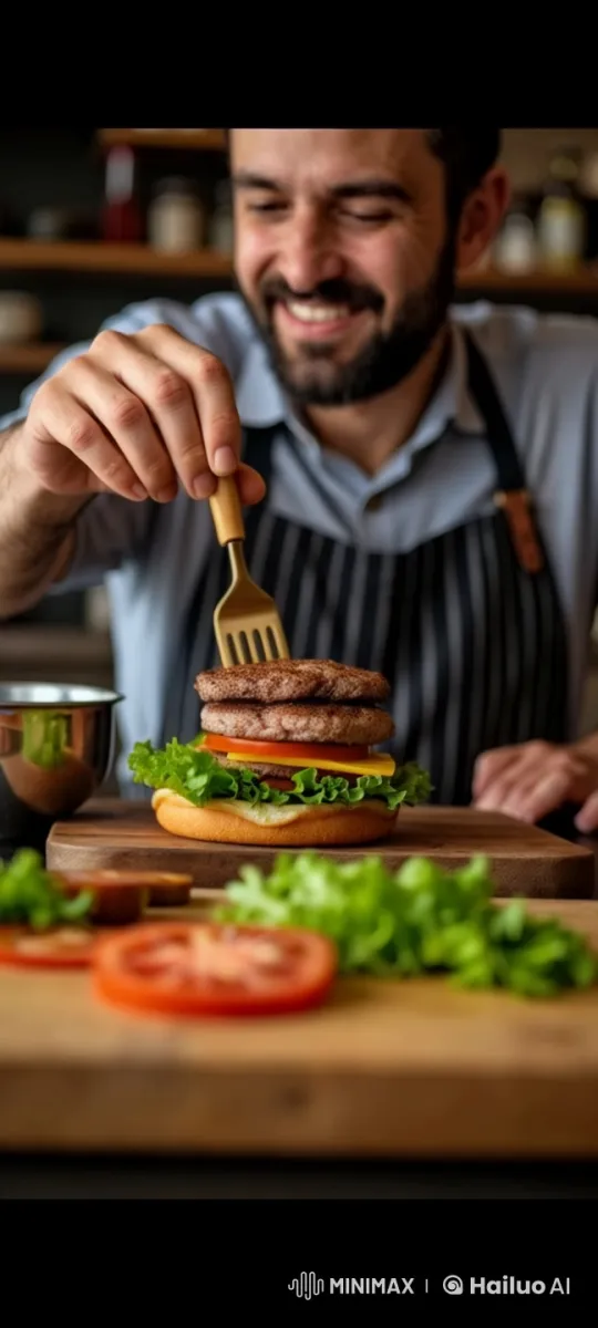 Chef Crafts Delicious Burger in Live2D Animation – AI Generated Video | Hailuo AI
