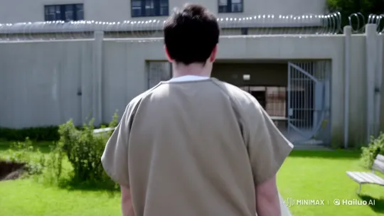 Prisoner Walks Through Prison Garden to Building Entrance – AI Generated Video | Hailuo AI