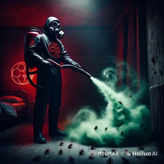 Eerie Fumigation: Hazmat Hero in Dimly Lit Room – AI Generated Video | Hailuo AI