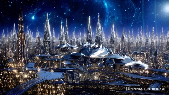 Interstellar City Awaits: A Visual Symphony of Light and Power – AI Generated Video | Hailuo AI